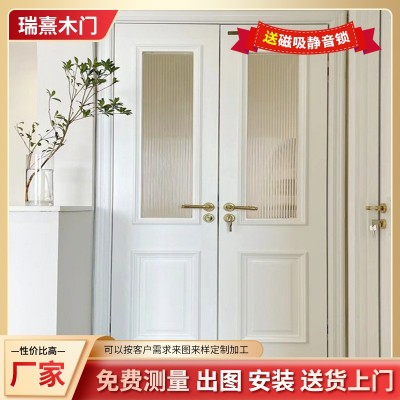 烤漆门烤漆实木门 现代实木复合门卧室门 法式双开门衣帽间对开门图1