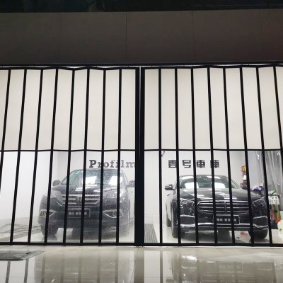 厂家批发洗车行黑色折叠门水晶透明门商场铝合金推拉横向侧拉门图3