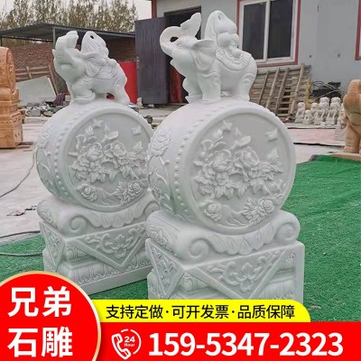 石雕汉白玉门墩抱鼓石摆件一对 别墅庭院门口门墩狮子貔貅镇宅图2