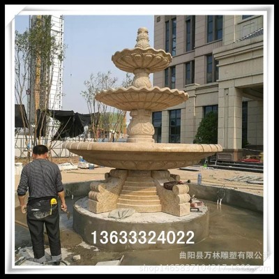 石雕喷泉 景观园林黄锈石大理石欧式喷水喷泉别墅风水球水池摆件图3