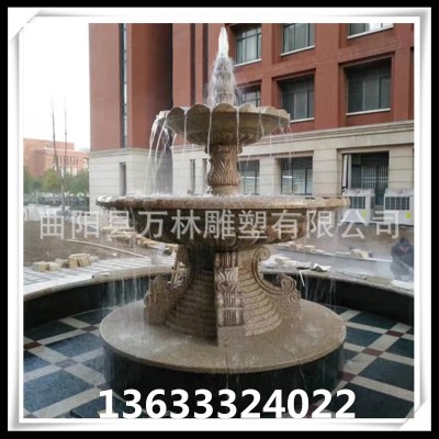 石雕喷泉 景观园林黄锈石大理石欧式喷水喷泉别墅风水球水池摆件图2