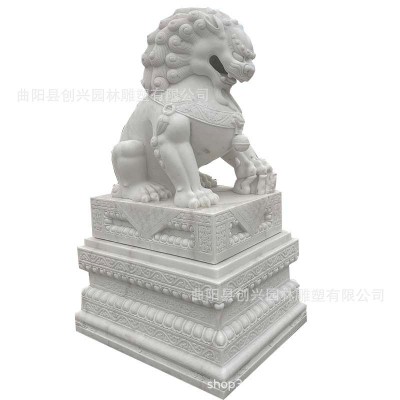 石雕汉白玉石狮子一对中式庭院看门大型门口摆件公司小区寺庙酒店图2