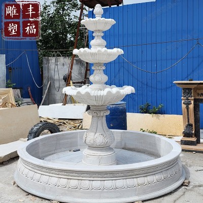 双层石雕喷泉厂家大理石景观喷泉公园绿地水景雕塑欧式汉白玉喷泉图2