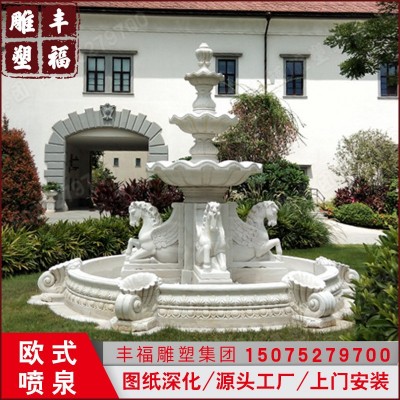 大理石喷泉晚霞红雕刻别墅酒店装饰石材水钵摆件 石雕动物马喷泉图2