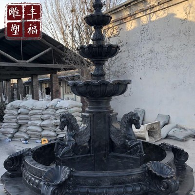 大理石喷泉晚霞红雕刻别墅酒店装饰石材水钵摆件 石雕动物马喷泉图4