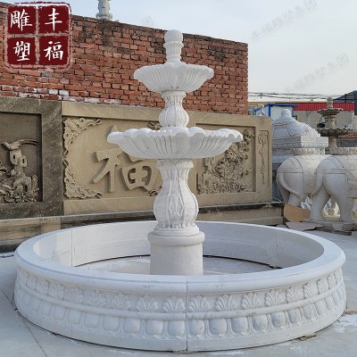 石雕喷泉 小区别墅花园景观三层喷水池喷泉雕塑摆件 汉白玉喷泉图3