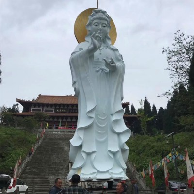 厂家定制汉白玉石雕观音佛像玻璃钢寺庙滴水南海观音菩萨雕塑摆件图4