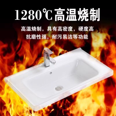 橡木烤漆浴室柜浅灰色陶瓷一体盆洗手盆洗脸盆双抽屉双开门卫浴柜图3