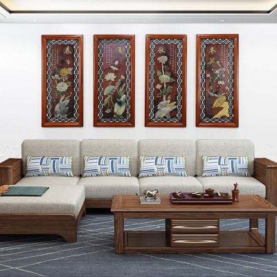 春夏秋冬挂画中式客厅沙发背景墙装饰画餐厅墙面装饰四联玉雕壁画图2