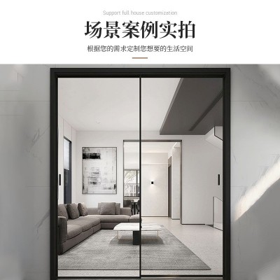 厂家批发网红窄边厨房推拉门室内吊趟隔断门阳台铝合金玻璃平移门图3