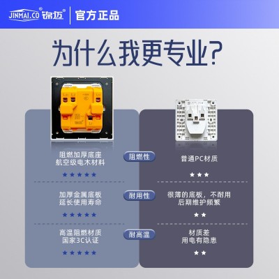 锦迈暗装86型两开单控开关超薄家用酒店墙壁开关面板双联单极二位图4