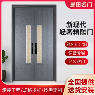 精雕铸铝入户门简约家用农村自建房别墅大门双开门轻奢小区进户门图1