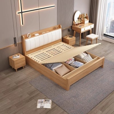 北欧实木床1.8米软靠带夜灯双人床1.5m现代简约小户型原木储物床图3