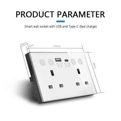 外贸147英式带USB+type-c插座 贸易涂鸦智能WiFi Zigbee玻璃面板图2