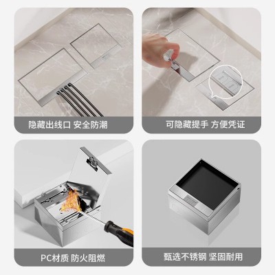 大理石瓷砖地插座隐形纯平隐藏式超薄网线地面嵌入式不锈钢地插座图3