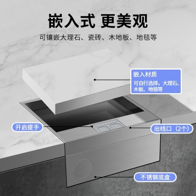 大理石瓷砖地插座隐形纯平隐藏式超薄网线地面嵌入式不锈钢地插座图4
