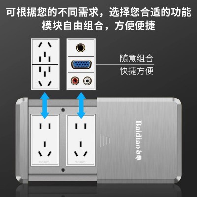 白雕超薄平推式地插插座全铜防水网络滑盖五孔地面十孔地插座电脑图3
