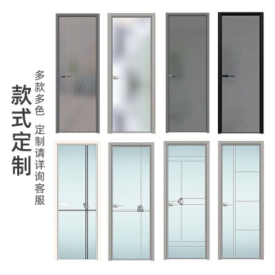 卫生间门轻奢极窄平开门超白长虹钢化玻璃油砂厕所门铝合金平开门图2