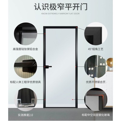 铝合金简约厕所门家用轻奢厨房玻璃平开门批发美式极窄卫生间门图3