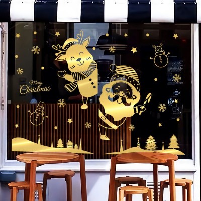 驯鹿老人画商场橱窗玻璃静电贴客厅卧室烫金拉丝装饰画圣诞节墙贴      2块图3