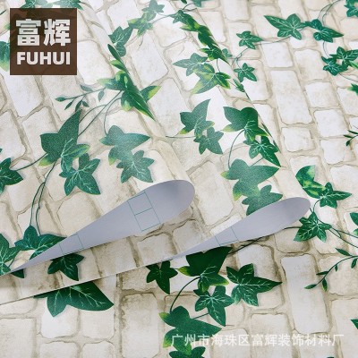 PVC砖纹自粘墙纸餐厅客厅办公室防水防潮绿叶爬山虎砖头背景壁纸     1卷图4
