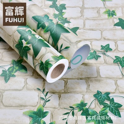 PVC砖纹自粘墙纸餐厅客厅办公室防水防潮绿叶爬山虎砖头背景壁纸     1卷图3