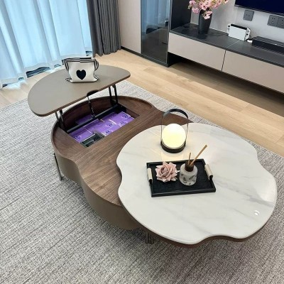 茶几客厅2024新款微晶石升降茶几小户型家用创意高级感设计师两用  1个图2