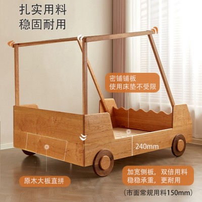 男孩实木床儿童跑车卡通床汽车创意原木超稳固环保围栏帐篷树屋床  1件图4