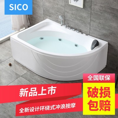 工厂直销亚克力普通浴缸独立式冲浪按摩气泡恒温彩灯扇形浴缸浴盆  1件图2