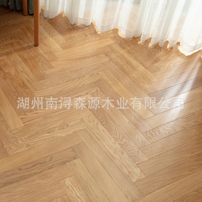 橡木多层人字拼实木奶油风白色地板现代简约黑色原木本色家用环保  1件图4