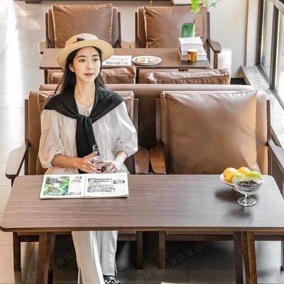 复古咖啡厅奶茶店书吧桌椅组合民宿清吧餐厅卡座沙发接待洽谈休闲      1个图3