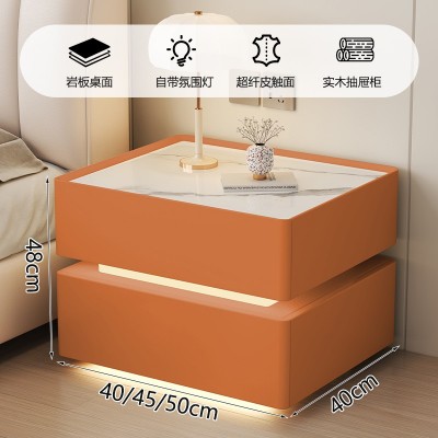 实木智能床头柜简约现代岩板卧室家用轻奢高级免安装床边柜奶油风      1个图3