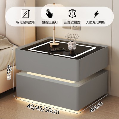 实木智能床头柜简约现代岩板卧室家用轻奢高级免安装床边柜奶油风      1个图4
