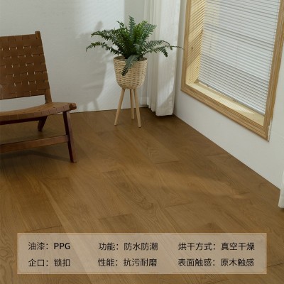 栎木纯三层复古风咖色烟熏拉丝实木复合地板15MM锁扣地暖室内小板  1件图2