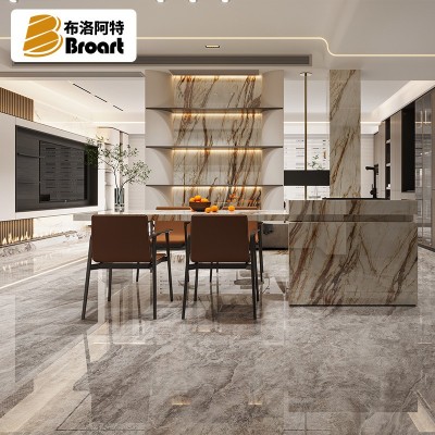 希腊灰瓷砖900×1800客厅厨卫地砖蕉叶灰超白岩板云朵灰地板砖  1件图4