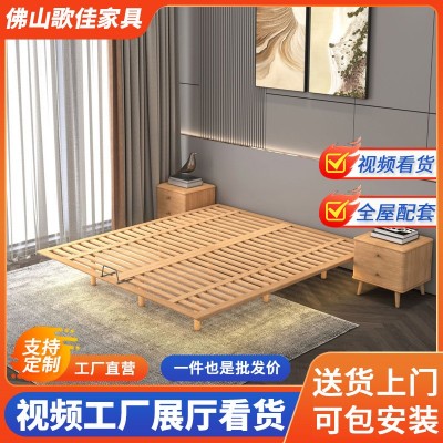 广东厂家白蜡全实木悬浮床无床头新款主卧感应灯踏踏米悬空床框架  1张图3