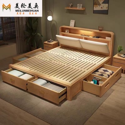 实木高箱床1.2米小户型床现代简约抽屉双人床1.8米抽屉主卧收纳床 1套图2