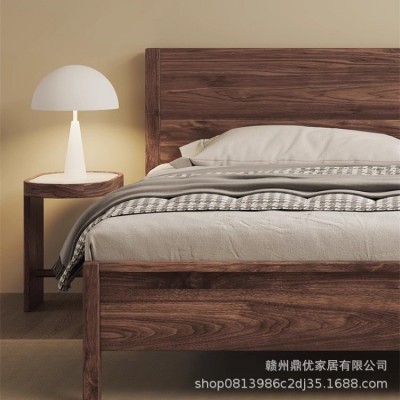 现代简约南美胡桃木1.8米实木床双人主卧床1.5米原木风家用卧室床 1件图4