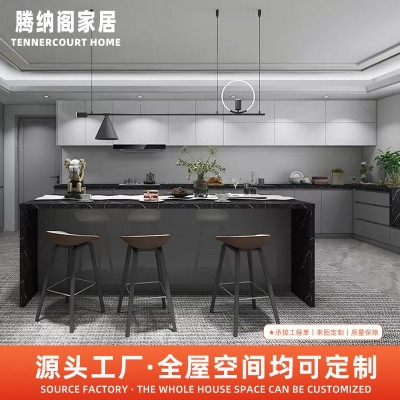 欧式全屋定 制铝合金整体厨房柜门定 制大理石灶台一体厨房柜子吊图2