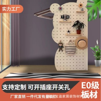 小熊洞洞板玄关置物架木质展示收纳墙面装饰收纳架实木隔板架      1个图4