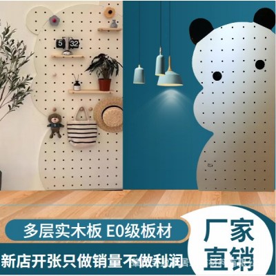 小熊洞洞板玄关置物架木质展示收纳墙面装饰收纳架实木隔板架      1个图2