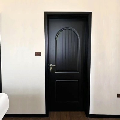 厂家批发橡木烤漆实木门黑色法式复古卧室门家用室内隔音房间门定     2套图2