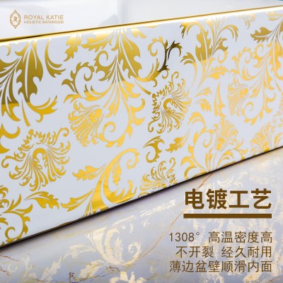 欧式金色台上盆金边洗手盆卫生间陶瓷洗面盆创意家用电镀艺术台盆     1个图3