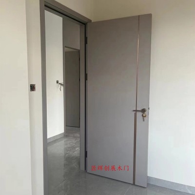 免漆橡木碳晶门室内房间门轻奢极简生态门平开卧室实木门套装房门    1套图2