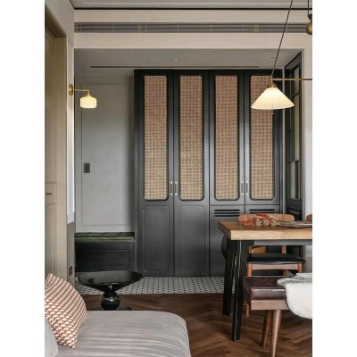 南洋复古美式混油莫兰迪系整体卧室实木衣柜藤编柜门全屋整体    1米图2