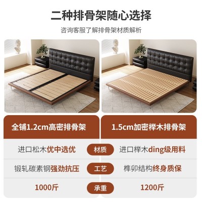 派巧家具华夫格床意式极简真皮床现代简约黑色中古风主卧薄床头床   1套图4