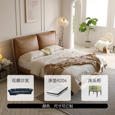皮艺床主卧佛山家具软包床头高级感仙女床真皮床双人头层牛皮床     1套图3