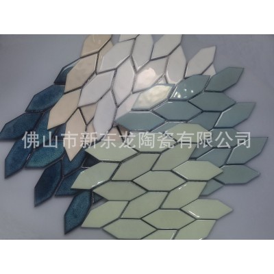 网红墨绿色瓷砖北欧现代树叶陶瓷菱形马赛克餐厅厨房卫生间内墙砖    1片图3