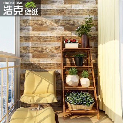 3D复古做旧木纹PVC墙纸 书房清吧中式茶馆餐厅按摩院非自粘壁纸 1卷图4