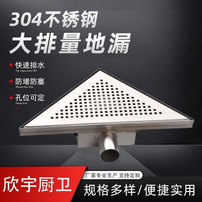 304不锈钢拉丝盖板侧排三角型墙漏 双重密封防臭防虫快速排水地漏5000件图2